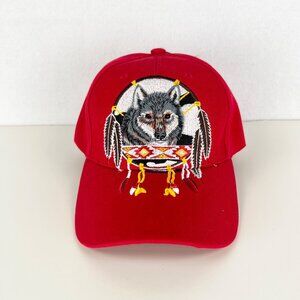 Native Pride Men's Red Cap One Size Embroidered Wolf Dreamcatcher NWT